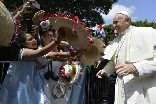 Pope Francis greets pilgrims at World Youth Day in Panama City, Jan. 24, 2019. Vatican Media.