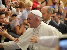 Pope Francis greets pilgrims at the General Audience in St. Peter's Square, Aug. 12, 2015. 