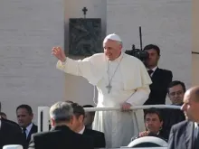 Pope Francis greets pilgrims druing his general audience on Sept. 25, 2013. 
