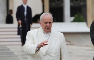 Pope Francis greets pilgrims during his March 25, 2015 general audience.   Bohumil Petrik/CNA.