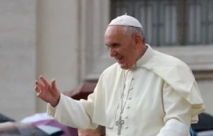 Pope Francis greets pilgrims during his Oct. 9, 2013 general audience.   Andreas Dueren.
