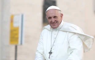 Pope Francis greets pilgrims during his Sept. 27, 2016 general audience in St. Peter's Square.   Daniel Ibañez/CNA.