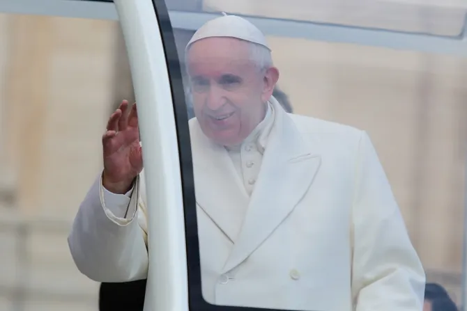 Pope Francis greets pilgrims during his general audience Feb 10 2016 Credit Daniel Ibez CNA