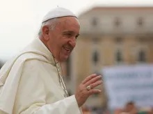 Pope Francis greets pilgrims during his general audience June 24, 2015. 