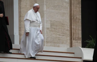 Pope Francis greets pilgrims in St. Peter's Square before the Wed. general audience on April 16, 2014.   Daniel Ibanez/CNA.