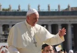 Pope Francis greets pilgrims gathered in St. Peter's Square during his Oct. 2, 2013 general audience. ?w=200&h=150