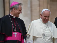 Pope Francis and Archbishop Georg Ganswein in St. Peter's Square after the Wednesday general audience, May 7, 2014. 