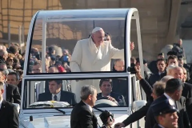 Pope Francis greets pilgrims in St Peters Square before the Wednesday general audience Dec 11 2013 Credit Kyle Burkhart CNA 2 CNA 12 11 13