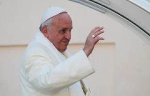 Pope Francis greets pilgrims in St. Peter's Square before the Wednesday general audience Dec. 11, 2013.   Kyle Burkhart/CNA.