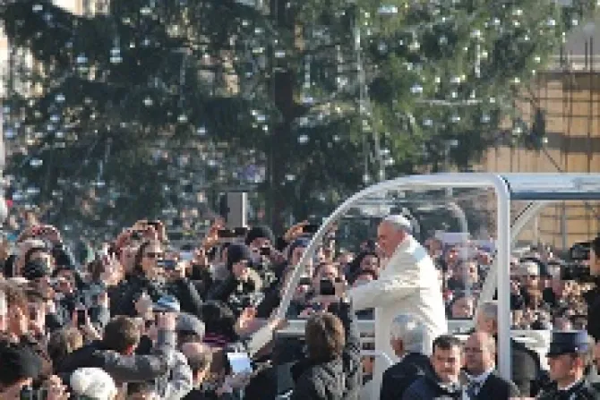 Pope Francis greets pilgrims in St Peters Square before the Wednesday general audience Dec 11 2013 Credit Kyle Burkhart CNA CNA 12 11 13