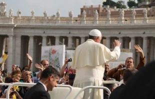 Pope Francis greets pilgrims in St. Peter's Square before the Wednesday general audience October 30, 2013.   Marta Jiménez/CNA.