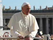Pope Francis greets pilgrims in St. Peter's Square before the Wednesday general audience on October 2, 2013. 