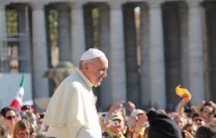 Pope Francis greets pilgrims in St. Peter's Square before the Wednesday general audience on October 2, 2013.   Elise Harris/CNA.