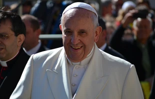 Pope Francis greets pilgrims in St. Peter's Square before the Wed. general audience on April 16, 2014.   Daniel Ibanez/CNA.