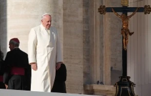 Pope Francis greets pilgrims in St. Peter's Square during the Wednesday general audience on Dec. 4, 2013   Kyle Burkhart/CNA
