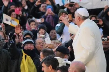 Pope Francis greets pilgrims in St Peters Square during the Wednesday general audience on Dec 4 2013 Credit Kyle Burkhart CNA 4 CNA 12 4 13