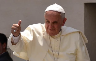 Pope Francis greets pilgrims in St. Peter's Square during the Wednesday general audience on May 28, 2014.   Daniel Ibáñez/CNA.