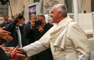 Pope Francis greets pilgrims in St. Peter's Square, Nov. 5, 2014.   Daniel Ibanez/CNA.