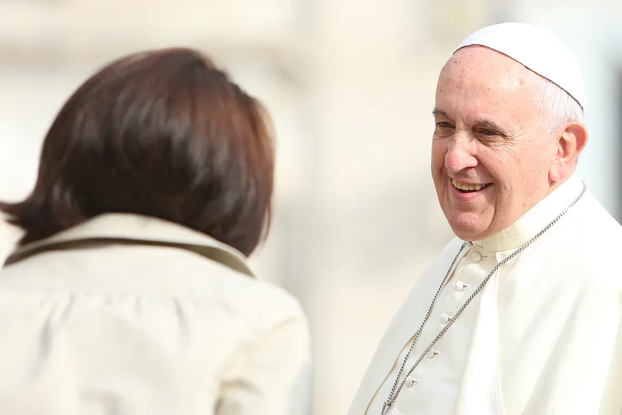 Pope Francis greets pilgrims in St. Peter's Square during the Wednesday general audience on Oct. 1, 2014. ?w=200&h=150
