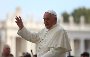Pope Francis greets pilgrims in St. Peter's Square during the Wednesday general audience on Oct. 1 2014.   Bohumil Petrik/CNA.