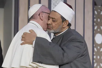 Pope Francis greets the Grand Imam of al Azhar in Cairo Egypt on April 28 2017 Credit LOsservatore Romano CNA