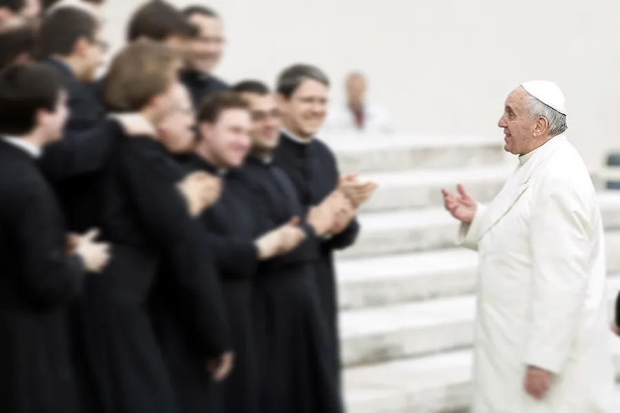 Pope Francis greets seminarians during his General Audience in St. Peter's Square, Feb. 26, 2014. ?w=200&h=150