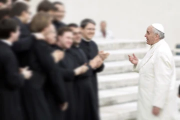Pope Francis greets the pilgrims during his weekly general audience in St Peters square at the Vatican on February 26 2014 Credit giulio napolitano CNA 3