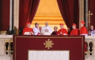 Pope Francis appears on the balcony of St. Peter's Basilica just after his March 13, 2013 election.   Mauricio Artieda/CNA.