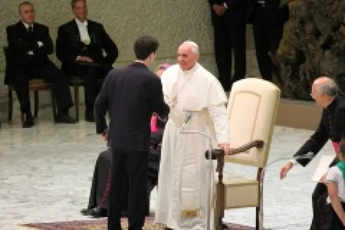 Pope Francis greets the young man who asked for advice on dealing with doubts Credit Lauren CaterCNA