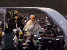 Pope Francis greets young people in Madagascar Sept. 7, 2019.