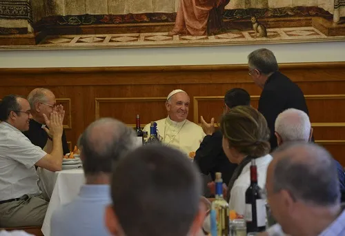 Pope Francis has dinner with Jesuits on the feast of St. Ignatius of Loyola July 31, 2014. Photo courtesy of the Jesuit General Curia.?w=200&h=150