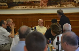 Pope Francis has dinner with Jesuits on the feast of St. Ignatius of Loyola July 31, 2014. Photo courtesy of the Jesuit General Curia.