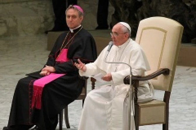 Pope Francis holds an audience with students from Jesuit run schools in Italy and Albania in Paul VI Hall June 7 2013 Credit Lauren Cater CNA 5 CNA US Catholic News 6 10 13