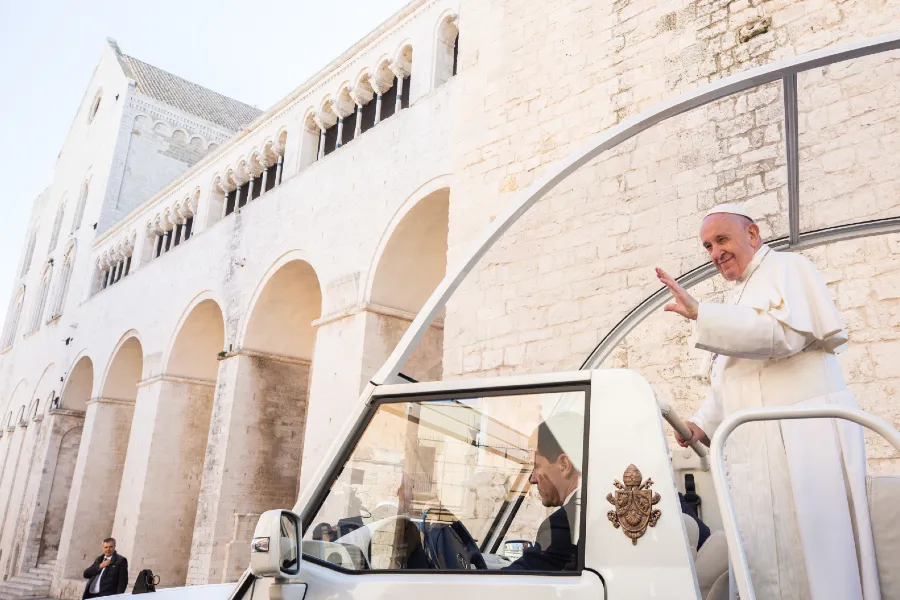Pope Francis waves from the popemobile in Bari, Italy Feb. 23, 2020. ?w=200&h=150