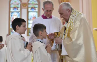 Pope Francis said a First Communion Mass in Rakovski, Bulgaria May 6, 2019.   Vatican Media.