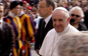 Pope Francis in St. Peter's Square before the Wednesday general audience April 2, 2014.   Andreas Dueren/CNA.