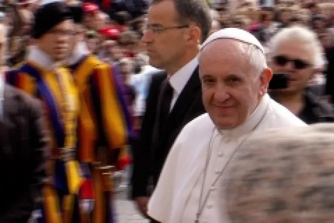 Pope Francis in St Peters Square before the Wednesday general audience April 2 2014 Credit Andreas Dueren CNA CNA 4 1 14