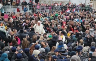 Pope Francis in St. Peter's Square during the Wednesday general audience on Nov. 27, 2013   Kyle Burkhart/CNA