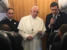 Pope Francis' in-flight press conference returning from North Macedonia May 7, 2019. 