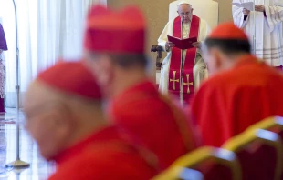 Pope Francis in the Consistory Hall of the Apostolic Palace together with cardinals, June 27, 2015.   L'Osservatore Romano.