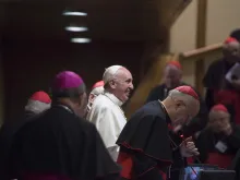 Pope Francis in the Synod Hall in the Vaitcan on Oct. 21, 2015. 