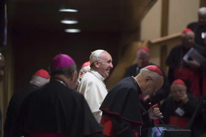 Pope Francis in the Synod Hall during Synod on the Family meetings in Vatican City Oct 21 2015 Credit LOsservatore Romano CNA 10 21 15