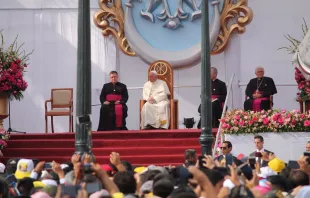 Pope Francis leads prayer at a Marian celebration in Trujillo, Peru Jan. 20, 2018.   Alvaro de Juana/CNA.