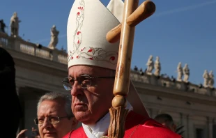 Pope Francis leads procession of palms in St. Peter's Square on Palm Sunday March 20, 2016.   Daniel Ibáñez/CNA.
