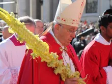 Pope Francis leads procession of palms in St. Peter's Square on Palm Sunday March 29, 2015. 