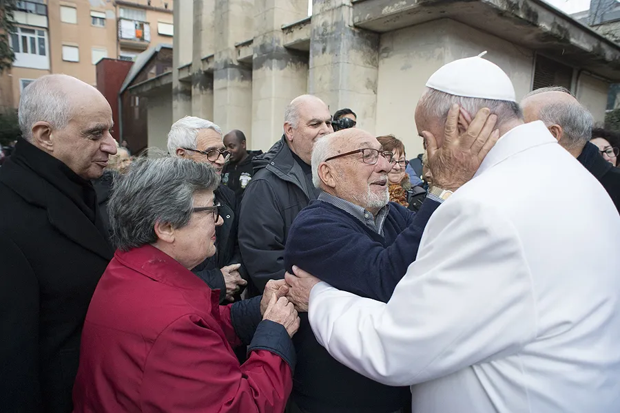 Pope Francis makes a surprise visit to the retirement home Bruno Buozzi on Jan. 15, 2016 in Rome, Italy. ?w=200&h=150