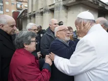 Pope Francis makes a surprise visit to the retirement home Bruno Buozzi on Jan. 15, 2016 in Rome, Italy. 
