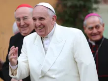 Pope Francis makes a visit to the Parish of St. Michael the Archangel in Rome on Feb. 8, 2015. 