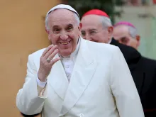 Pope Francis makes a visit to the Parish of St. Michael the Archangel in Rome on Feb. 8, 2015. 