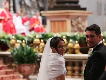 Pope Francis married 20 couples in St. Peter's Basilica on Sept. 14, 2014. 